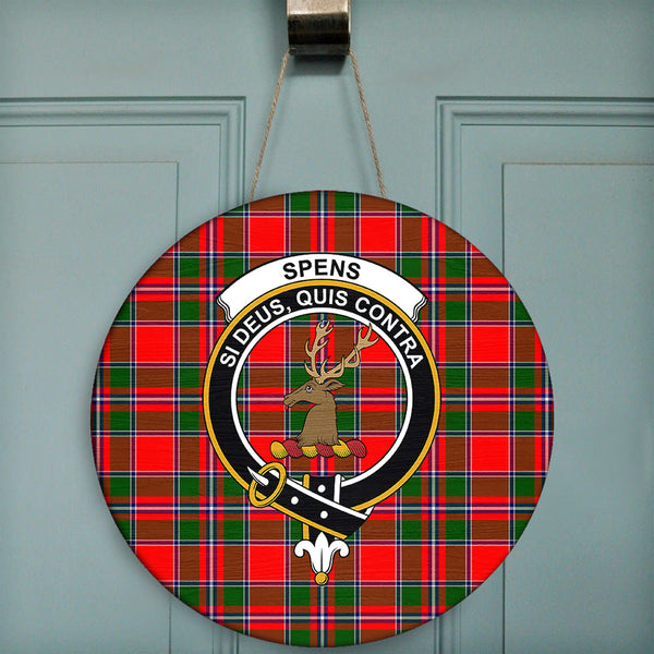 Spens Modern Tartan Classic Crest Round Wooden Sign