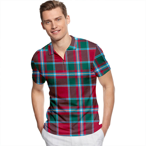 Spens Modern Tartan Classic Lapel Zip Short Sleeve Polo