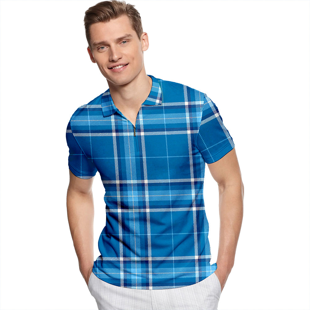 Starr Modern Tartan Classic Lapel Zip Short Sleeve Polo