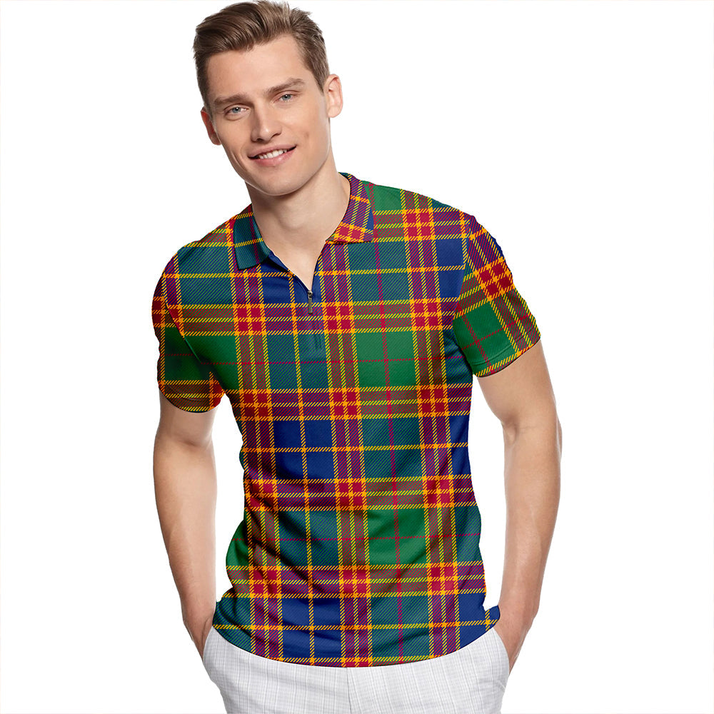 Stevenson Old Modern Tartan Classic Lapel Zip Short Sleeve Polo