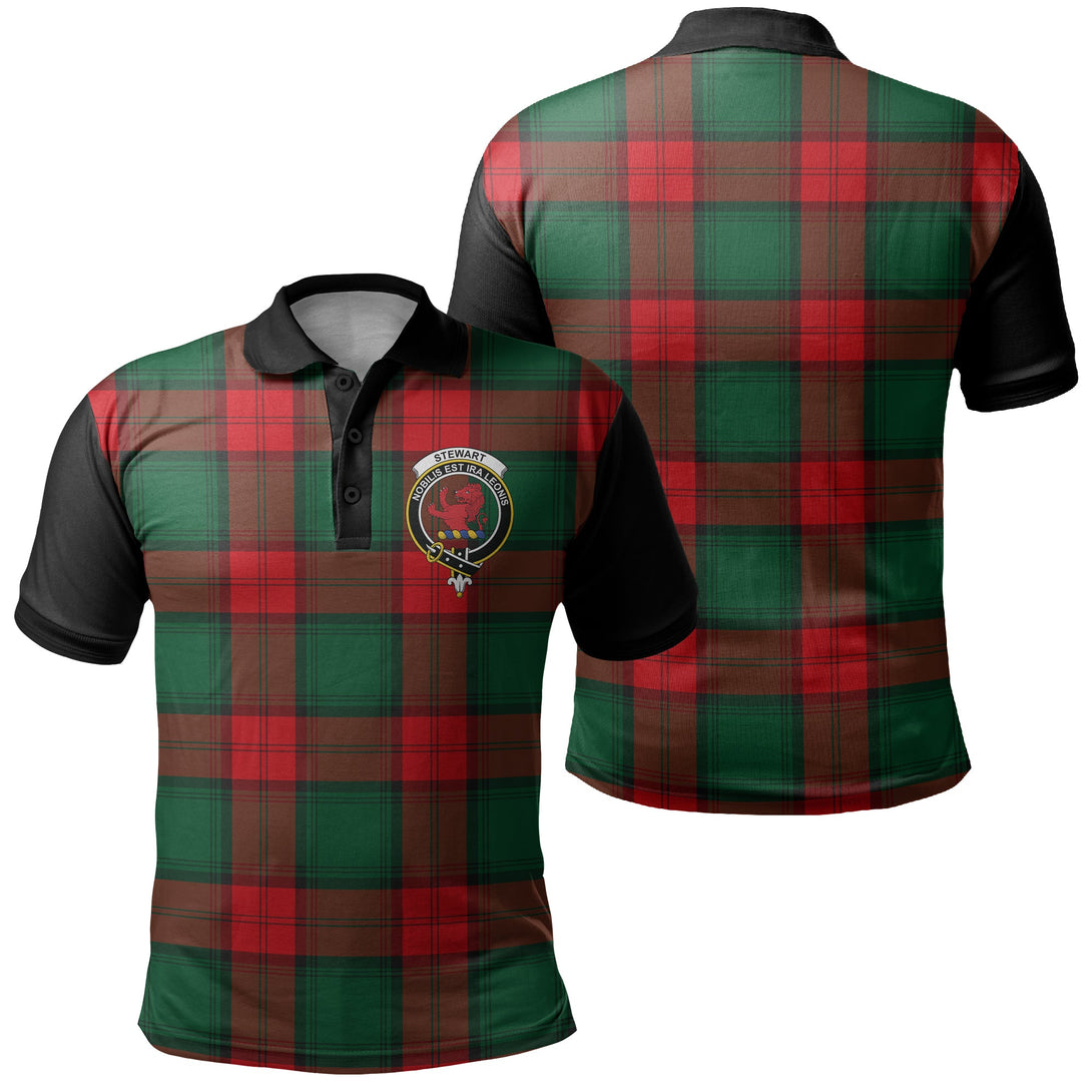 Stewart Atholl Modern Tartan Crest Polo Shirt Black Neck 1 Style