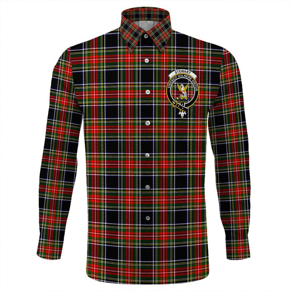 Stewart Black Tartan Classic Crest Long Sleeve Button Shirt