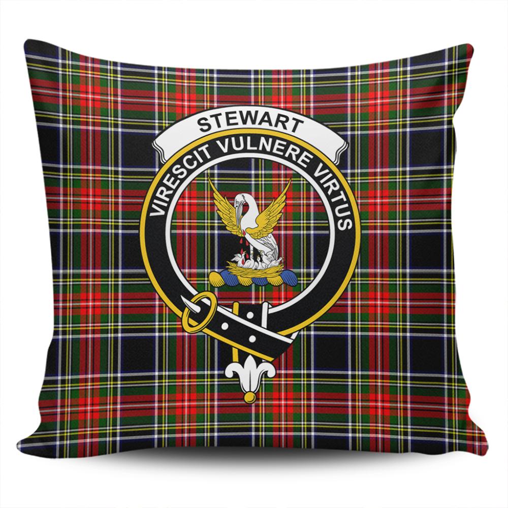 Stewart Black Tartan Classic Crest Pillow Cover