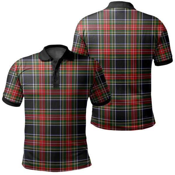 Stewart Black Tartan Classic Polo Shirt Black Neck 2 Style