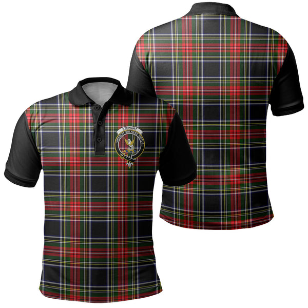 Stewart Black Tartan Crest Polo Shirt Black Neck 1 Style