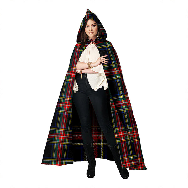 Stewart Black Modern Clan Badge Tartan Hooded Cloak