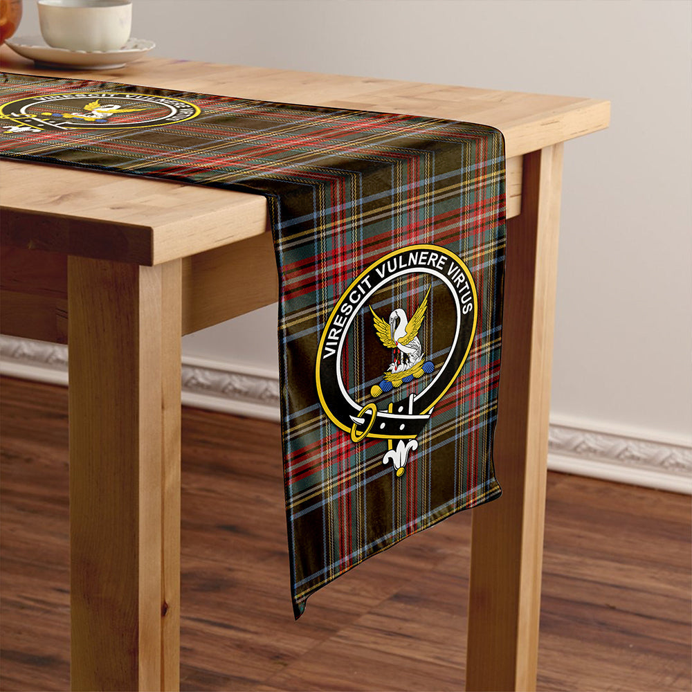 Stewart Black Weathered Clan Badge Tartan Table Runner