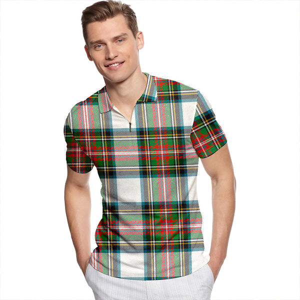 Stewart Dress Ancient Tartan Classic Lapel Zip Short Sleeve Polo