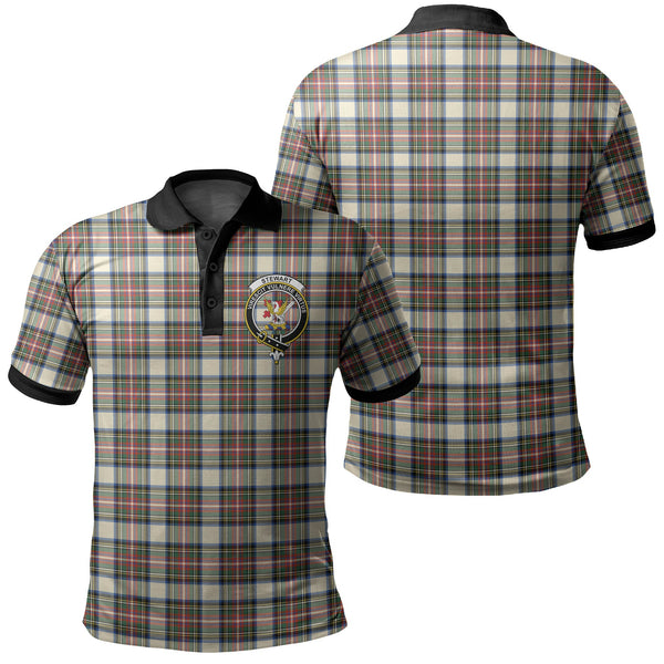 Stewart Dress Ancient Tartan Crest Polo Shirt Black Neck 2 Style