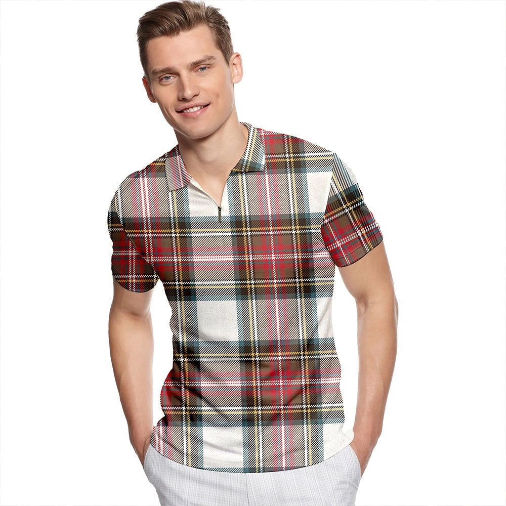 Stewart Dress Weathered Tartan Classic Lapel Zip Short Sleeve Polo