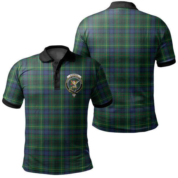 Stewart Hunting Modern Tartan Crest Polo Shirt Black Neck 2 Style