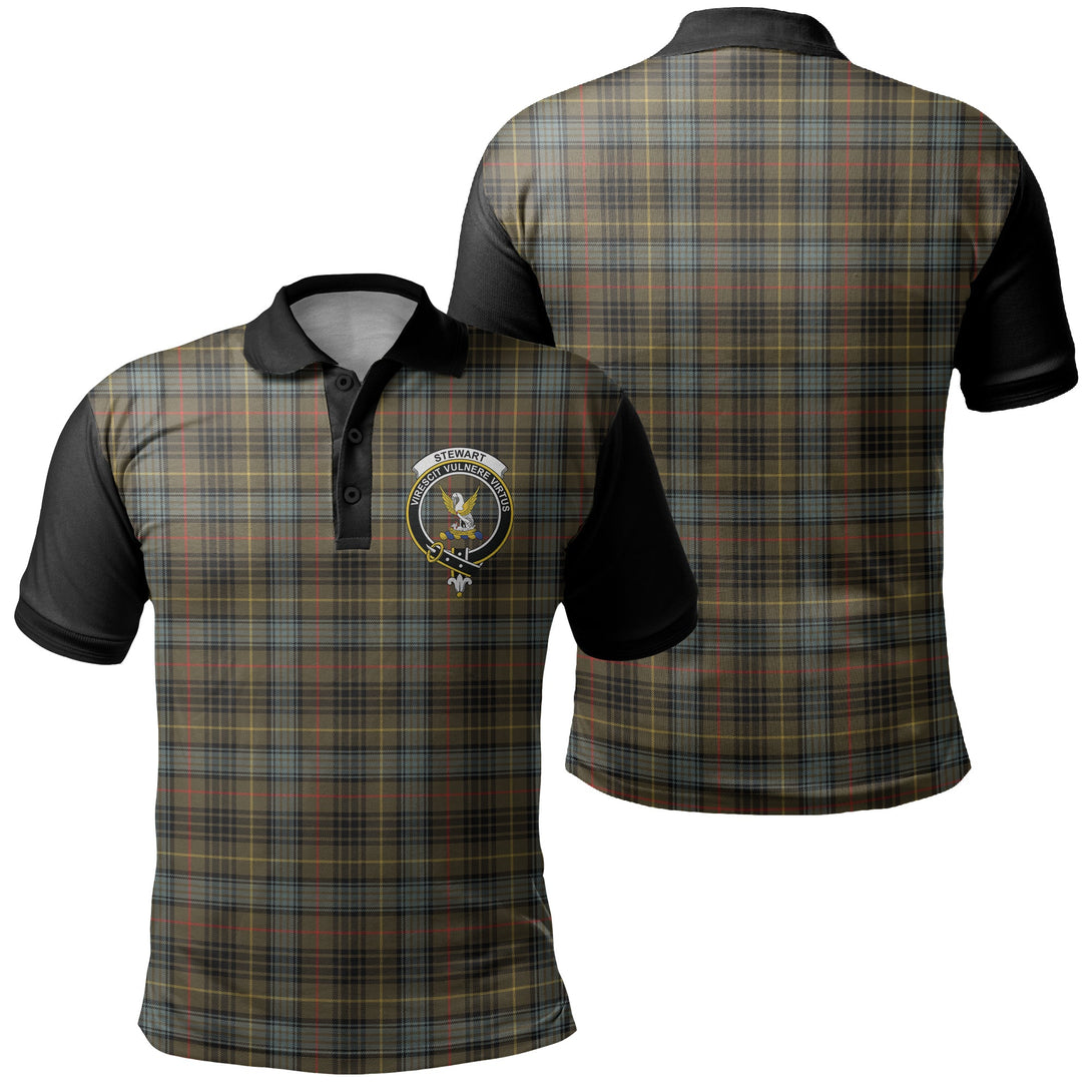 Stewart Hunting Weathered Tartan Crest Polo Shirt Black Neck 1 Style