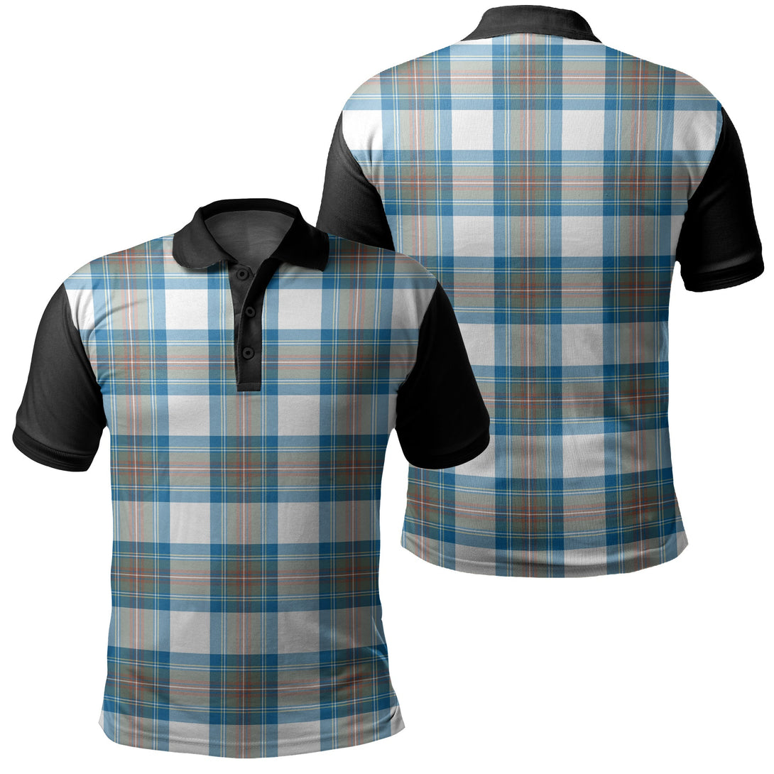 Stewart Muted Blue Tartan Classic Polo Shirt Black Neck 1 Style