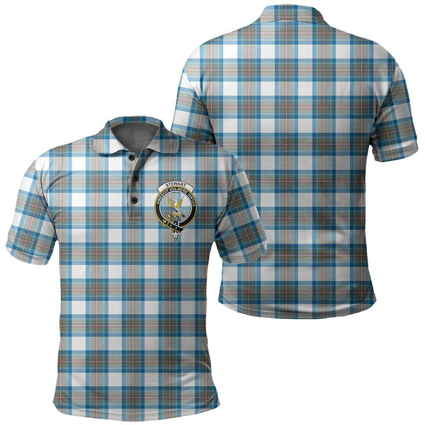 Stewart Muted Blue Tartan Classic Crest Polo Shirt