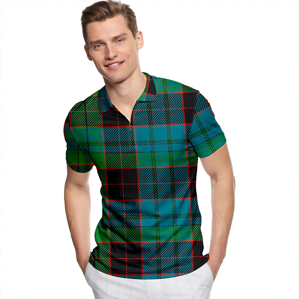 Stewart Old Ancient Tartan Classic Lapel Zip Short Sleeve Polo