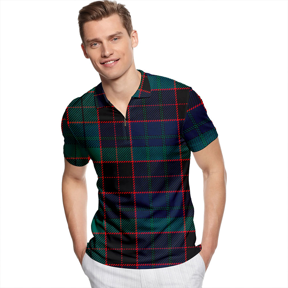 Stewart Old Modern Tartan Classic Lapel Zip Short Sleeve Polo