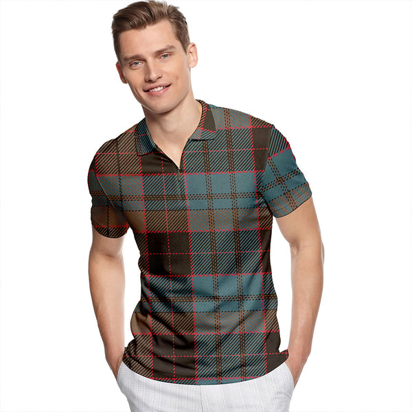 Stewart Old Weathered Tartan Classic Lapel Zip Short Sleeve Polo