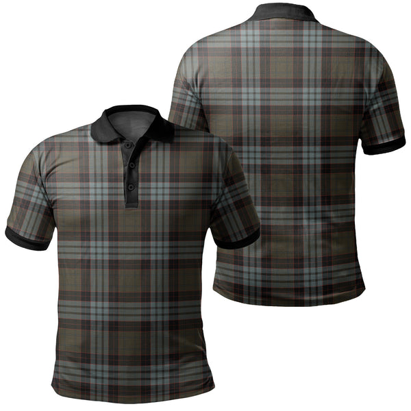 Stewart Old Weathered Tartan Classic Polo Shirt Black Neck 2 Style