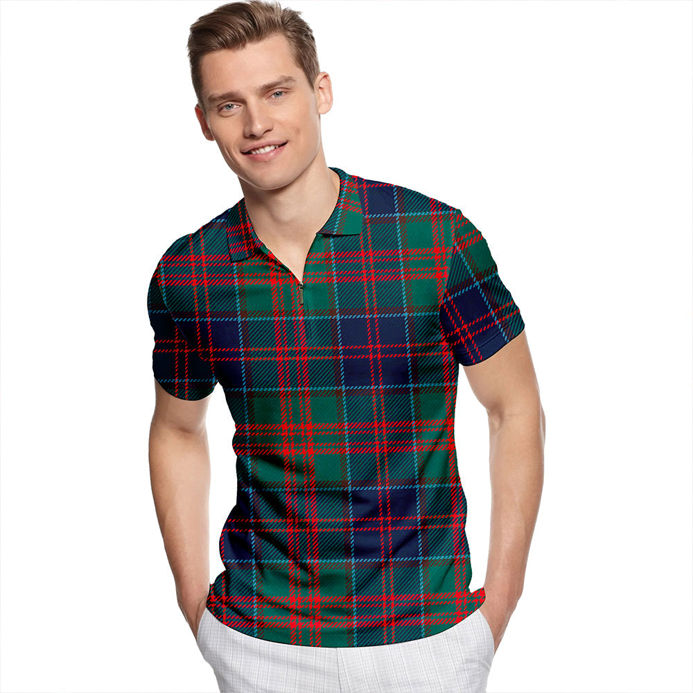 Stewart of Appin Hunting Modern Tartan Classic Lapel Zip Short Sleeve Polo