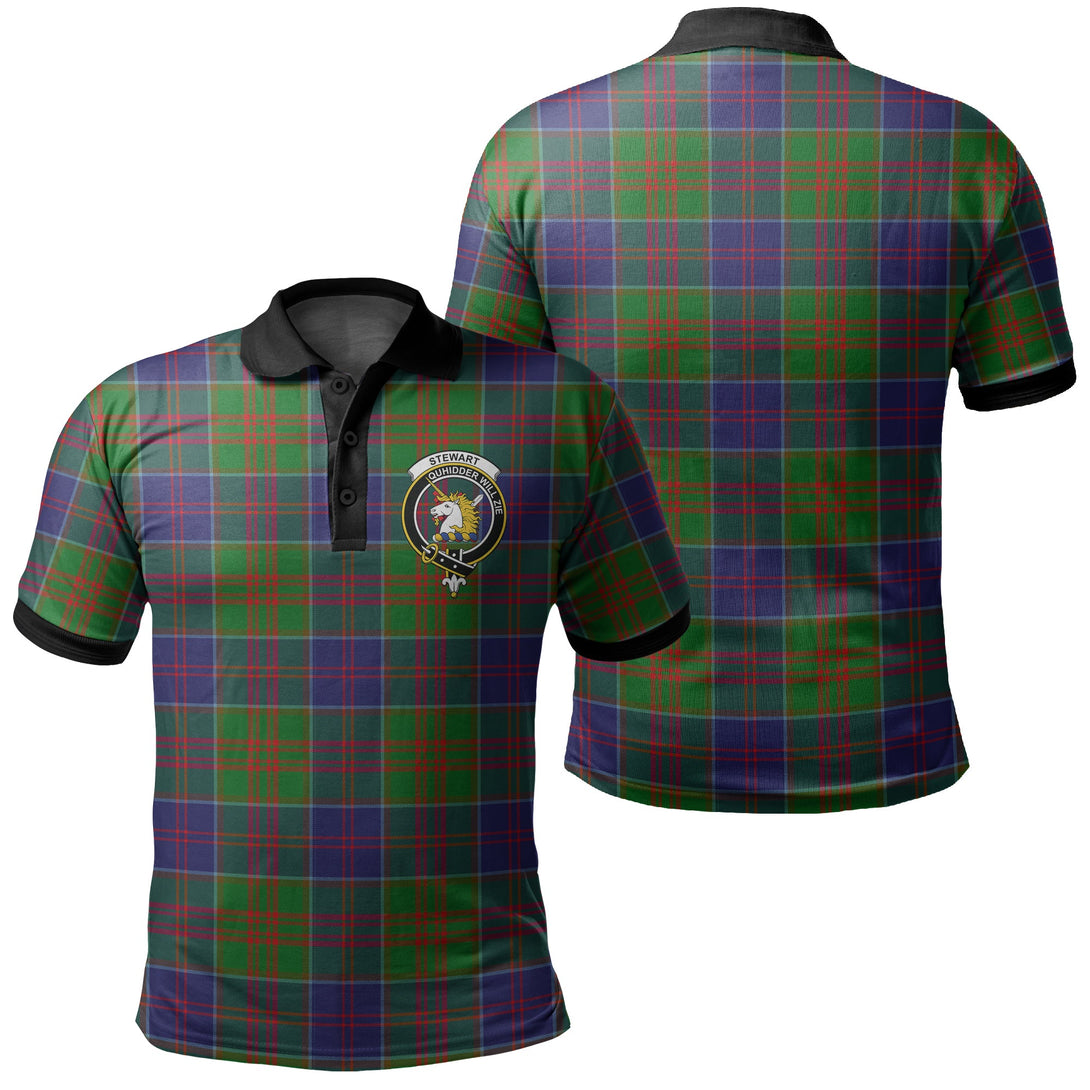 Stewart of Appin Hunting Modern Tartan Crest Polo Shirt Black Neck 2 Style