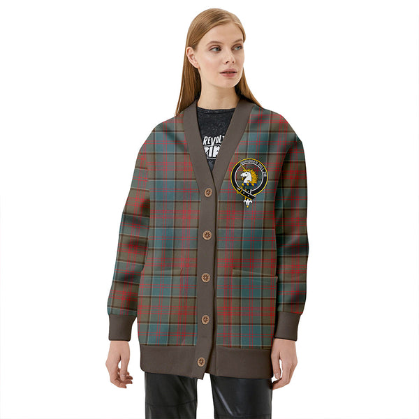 Stewart of Appin Hunting Weathered Clan Badge Tartan V-neck Cardigan