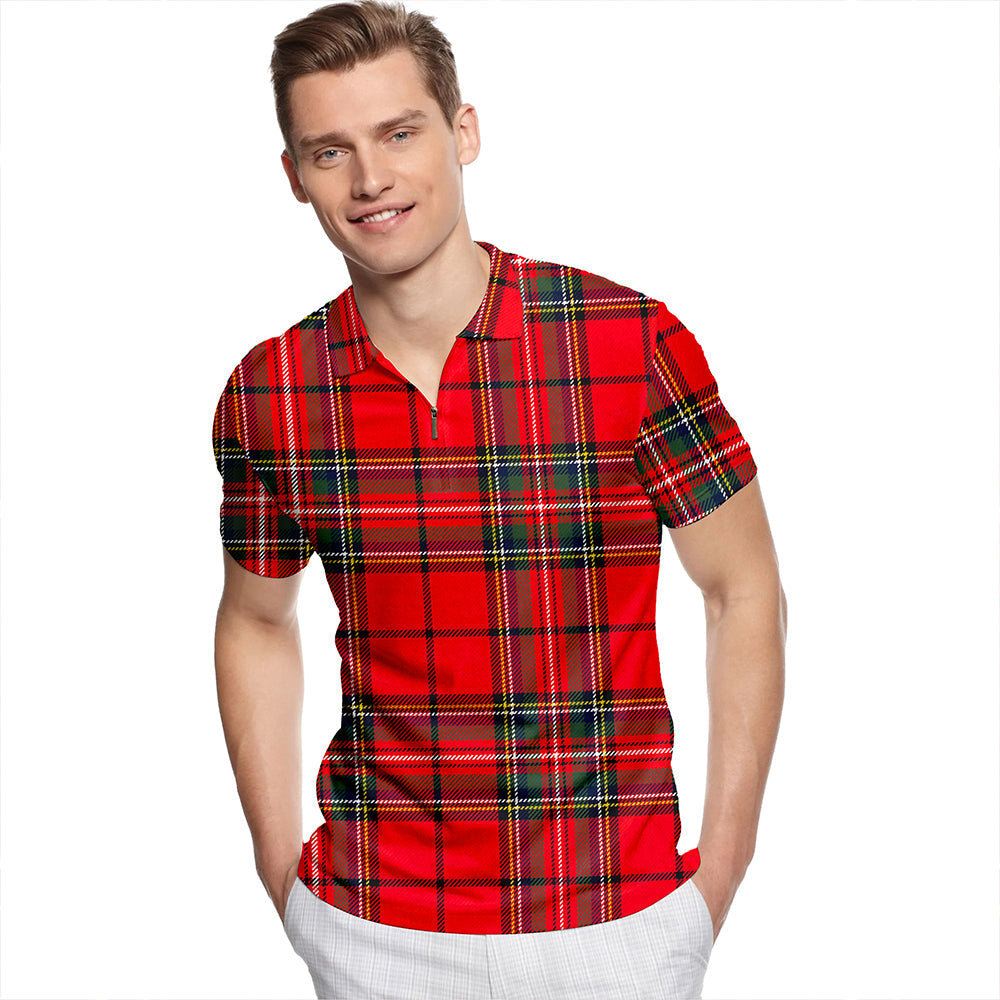 Stewart of Galloway #2 Modern Tartan Classic Lapel Zip Short Sleeve Polo