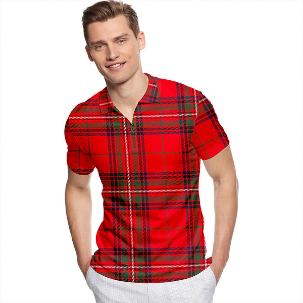 Stewart of Rothesay Modern Tartan Classic Lapel Zip Short Sleeve Polo