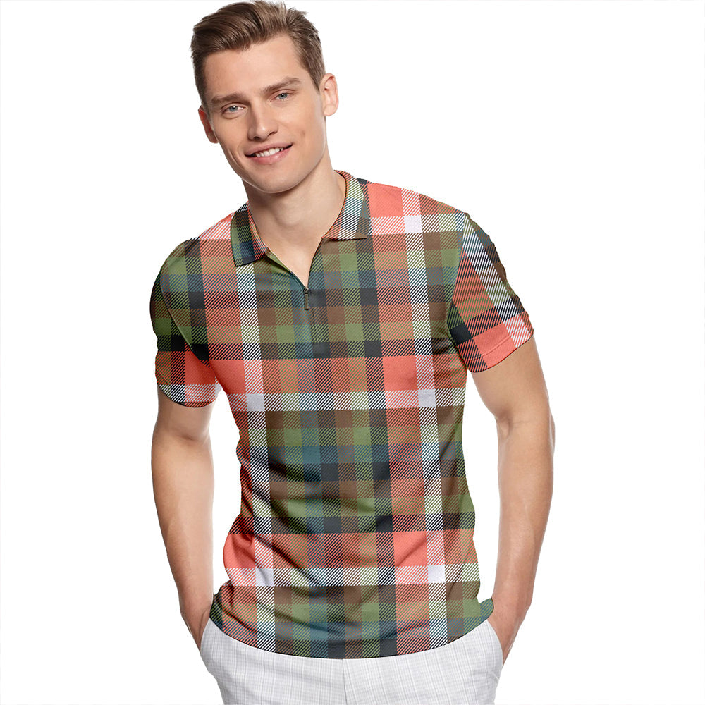 Stirling Millennium Weathered Tartan Classic Lapel Zip Short Sleeve Polo