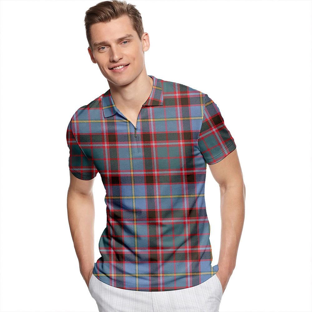 Stirling and Bannockburn Weathered Tartan Classic Lapel Zip Short Sleeve Polo