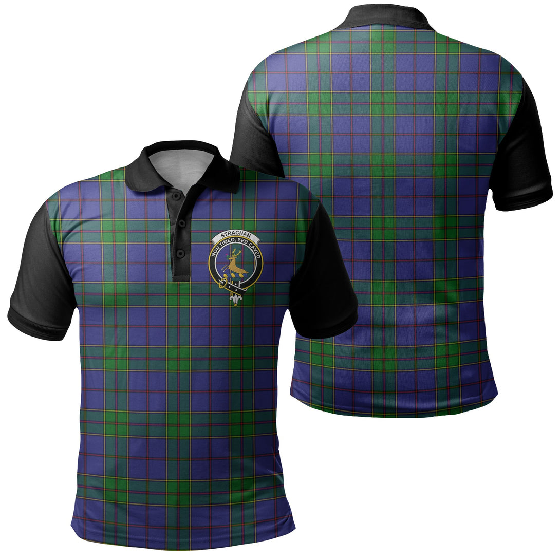 Strachan Tartan Crest Polo Shirt Black Neck 1 Style