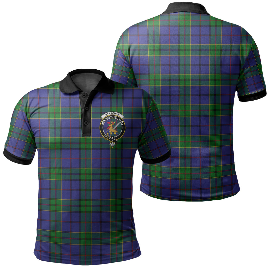 Strachan Tartan Crest Polo Shirt Black Neck 2 Style