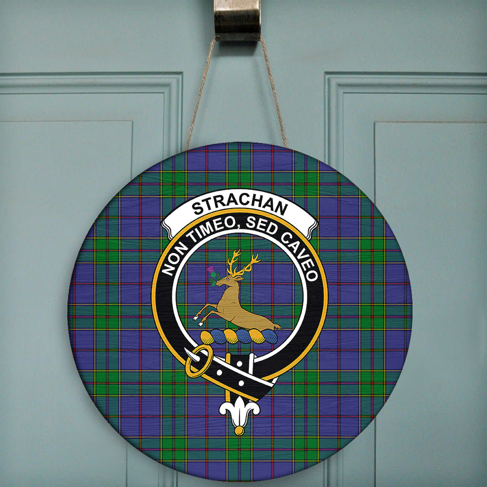 Strachan Tartan Classic Crest Round Wooden Sign