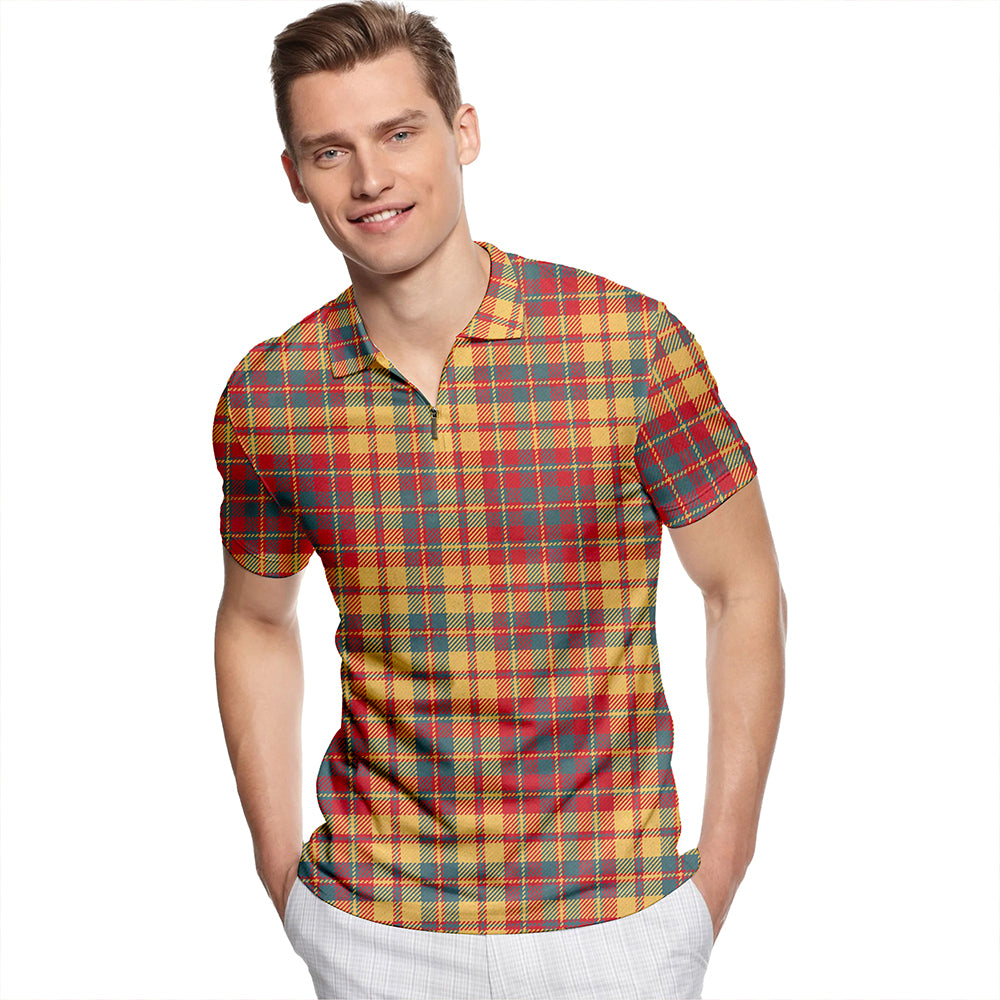 Strathearn Weathered Tartan Classic Lapel Zip Short Sleeve Polo