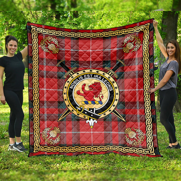 Stuart of Bute Weathered Clan Badge Tartan Premium Quilt Celtic Shield