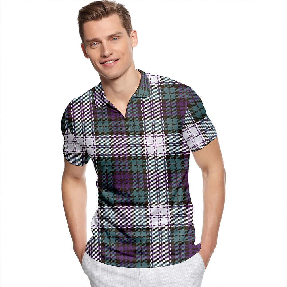 Sutherland Dress Weathered Tartan Classic Lapel Zip Short Sleeve Polo