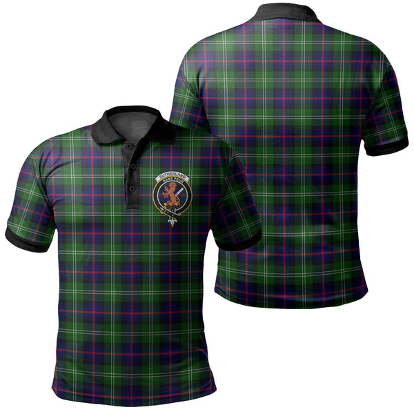 Sutherland Modern Tartan Crest Polo Shirt Black Neck 2 Style