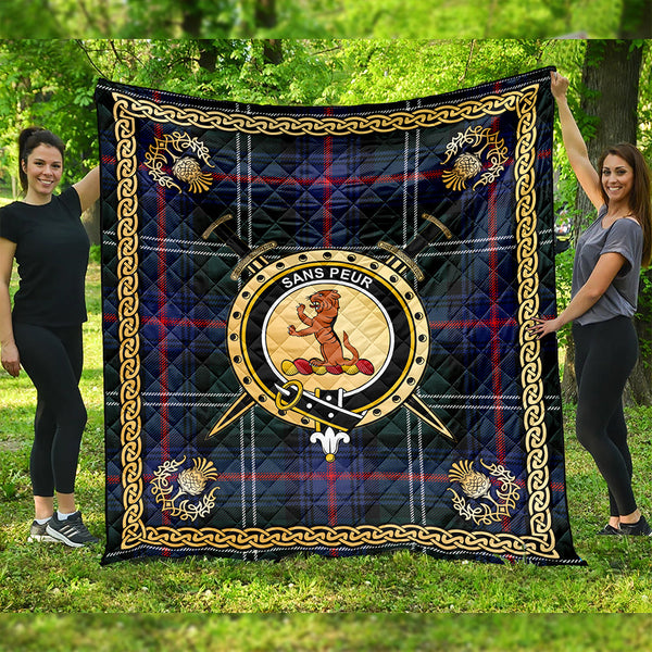 Sutherland Modern Clan Badge Tartan Premium Quilt Celtic Shield