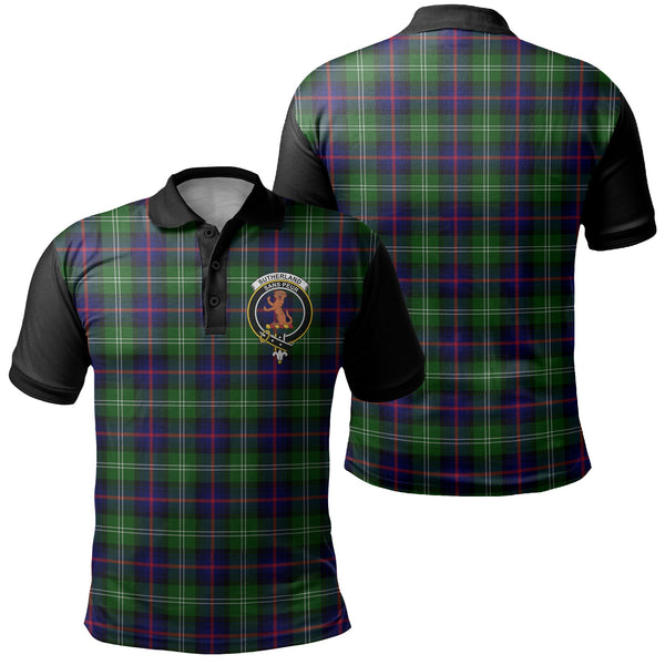 Sutherland Modern Tartan Crest Polo Shirt Black Neck 1 Style