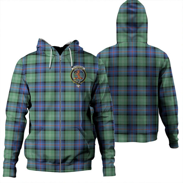 Sutherland Old Ancient Tartan Classic Crest Zipper Hoodie