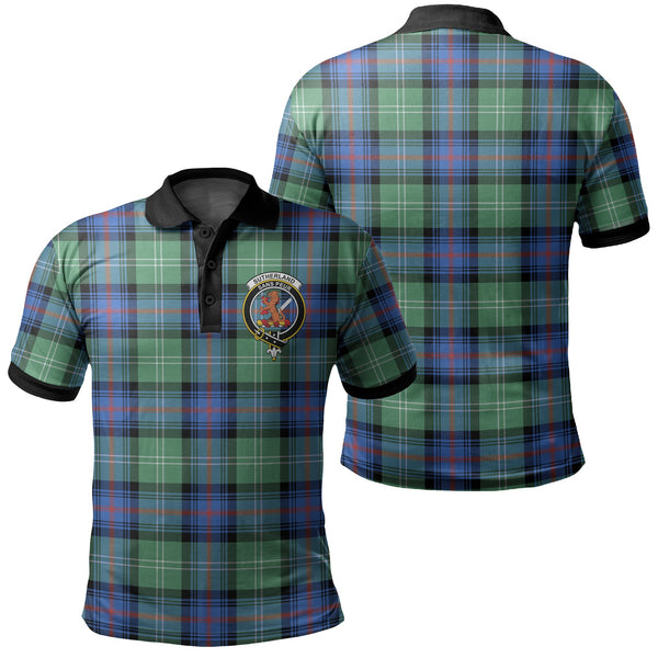 Sutherland Old Ancient Tartan Crest Polo Shirt Black Neck 2 Style