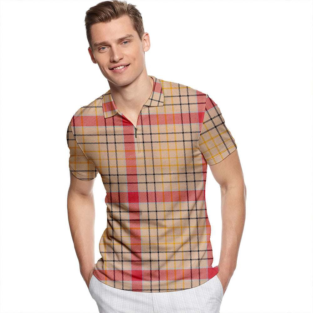 Sutherland of Duffus Weathered Tartan Classic Lapel Zip Short Sleeve Polo