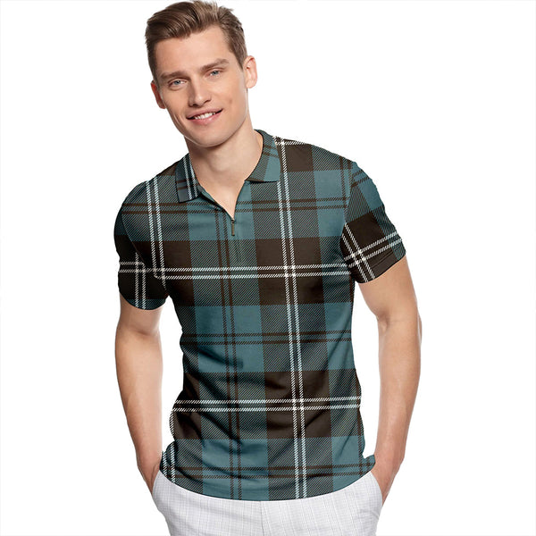 Swan Weathered Tartan Classic Lapel Zip Short Sleeve Polo