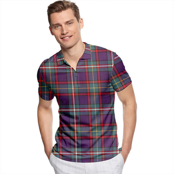 Tait Wedding Weathered Tartan Classic Lapel Zip Short Sleeve Polo