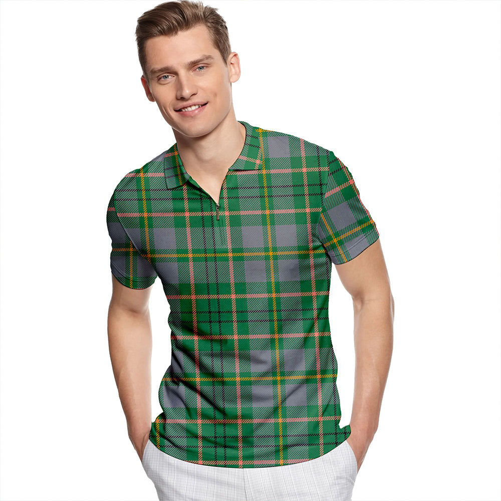 Taylor Weathered Tartan Classic Lapel Zip Short Sleeve Polo