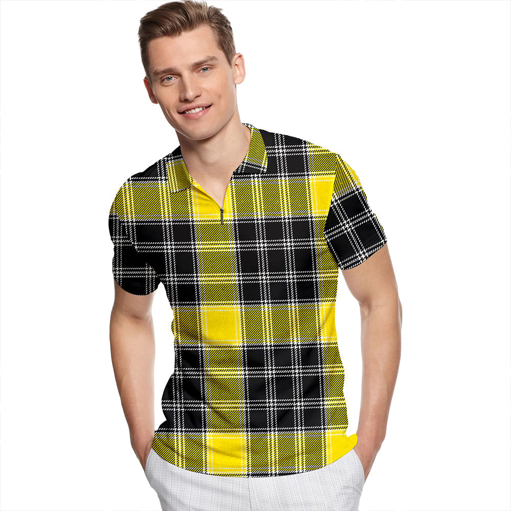 Thain Modern Tartan Classic Lapel Zip Short Sleeve Polo