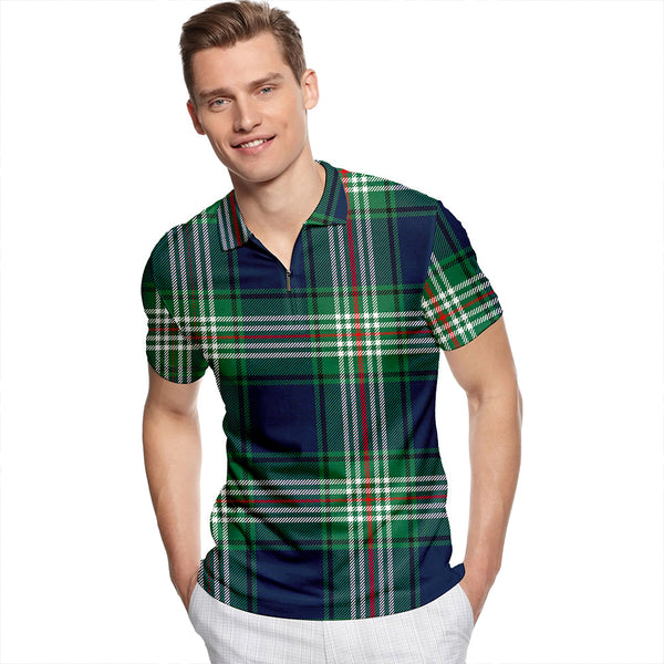 Todd Modern Tartan Classic Lapel Zip Short Sleeve Polo