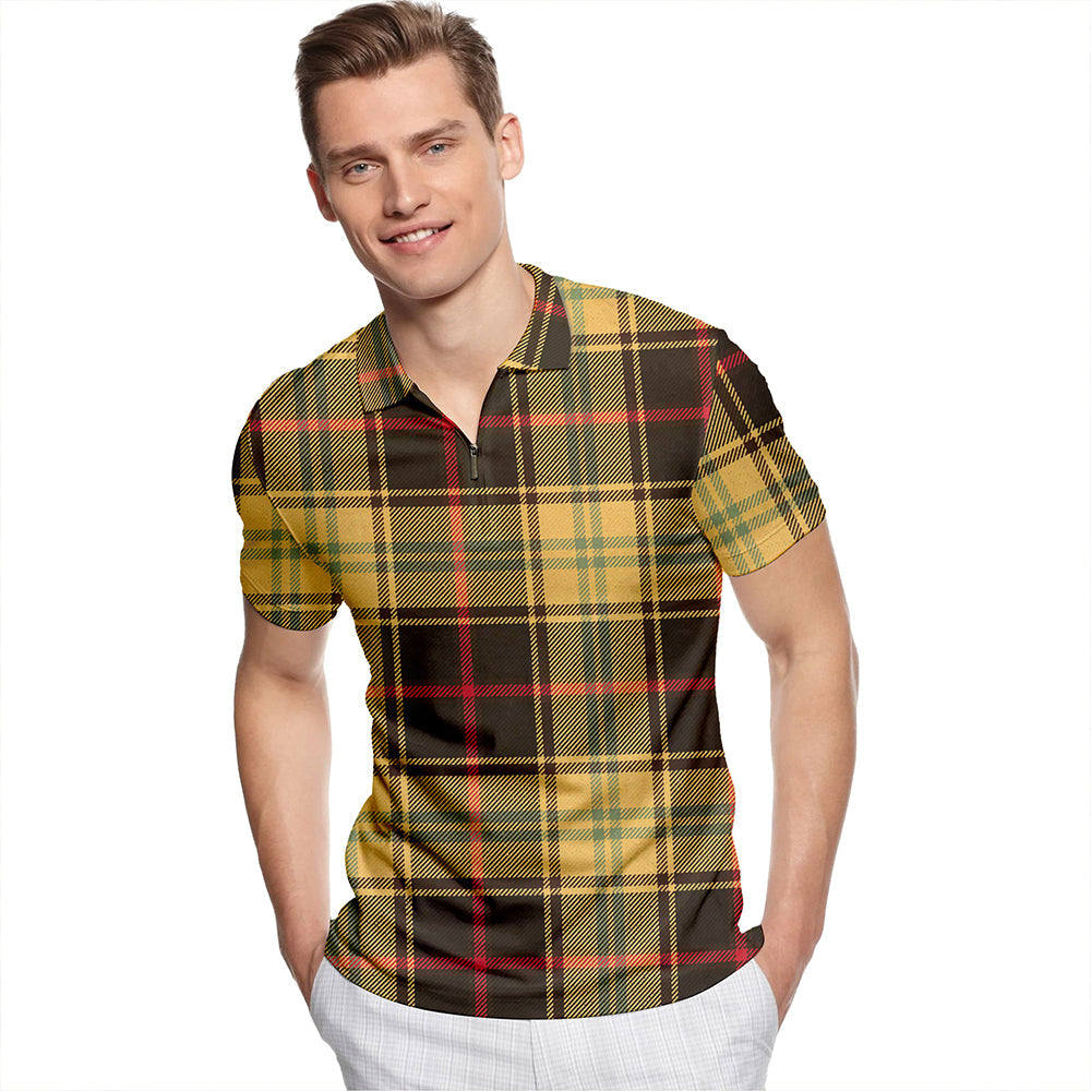 Tomass Weathered Tartan Classic Lapel Zip Short Sleeve Polo