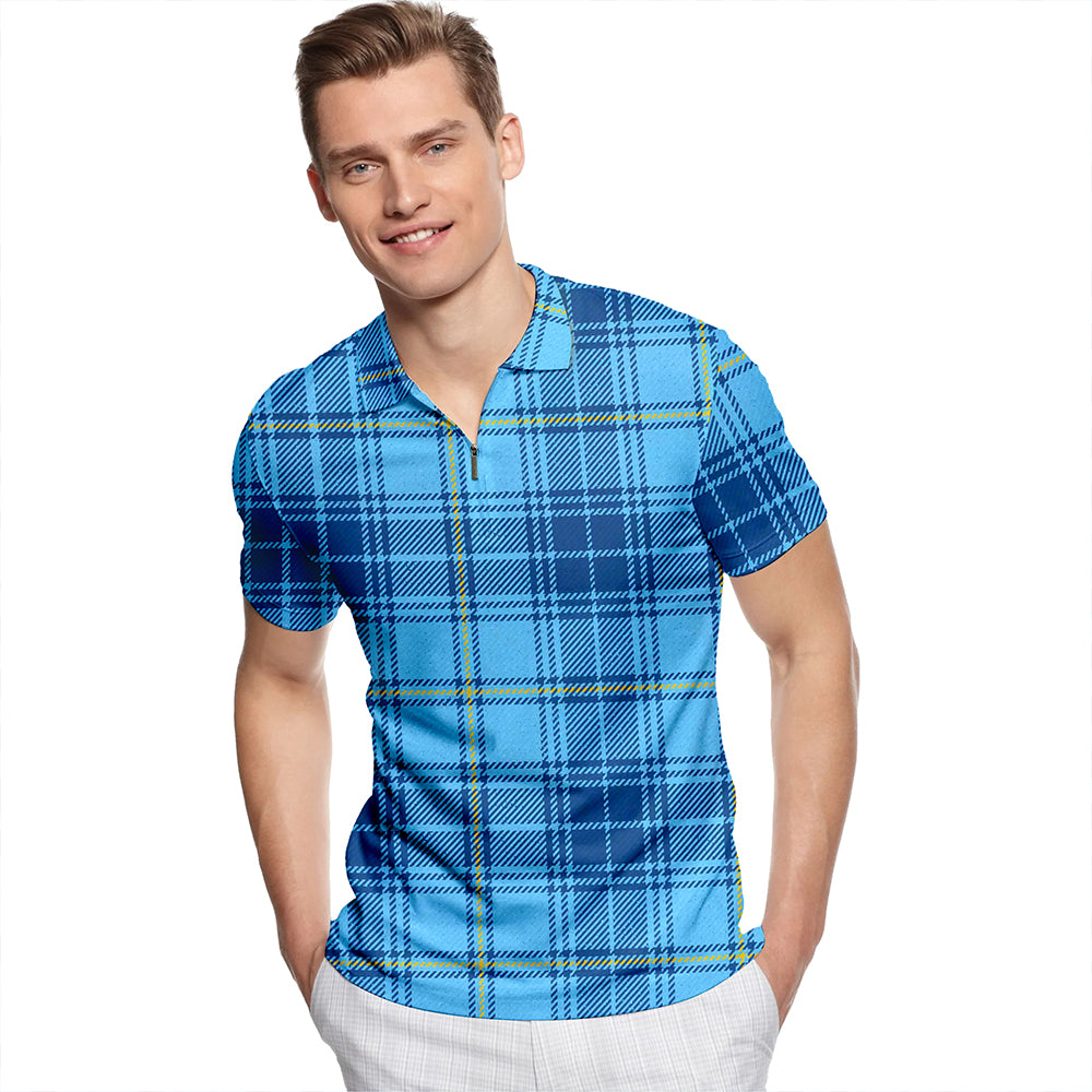 Traynor Modern Tartan Classic Lapel Zip Short Sleeve Polo