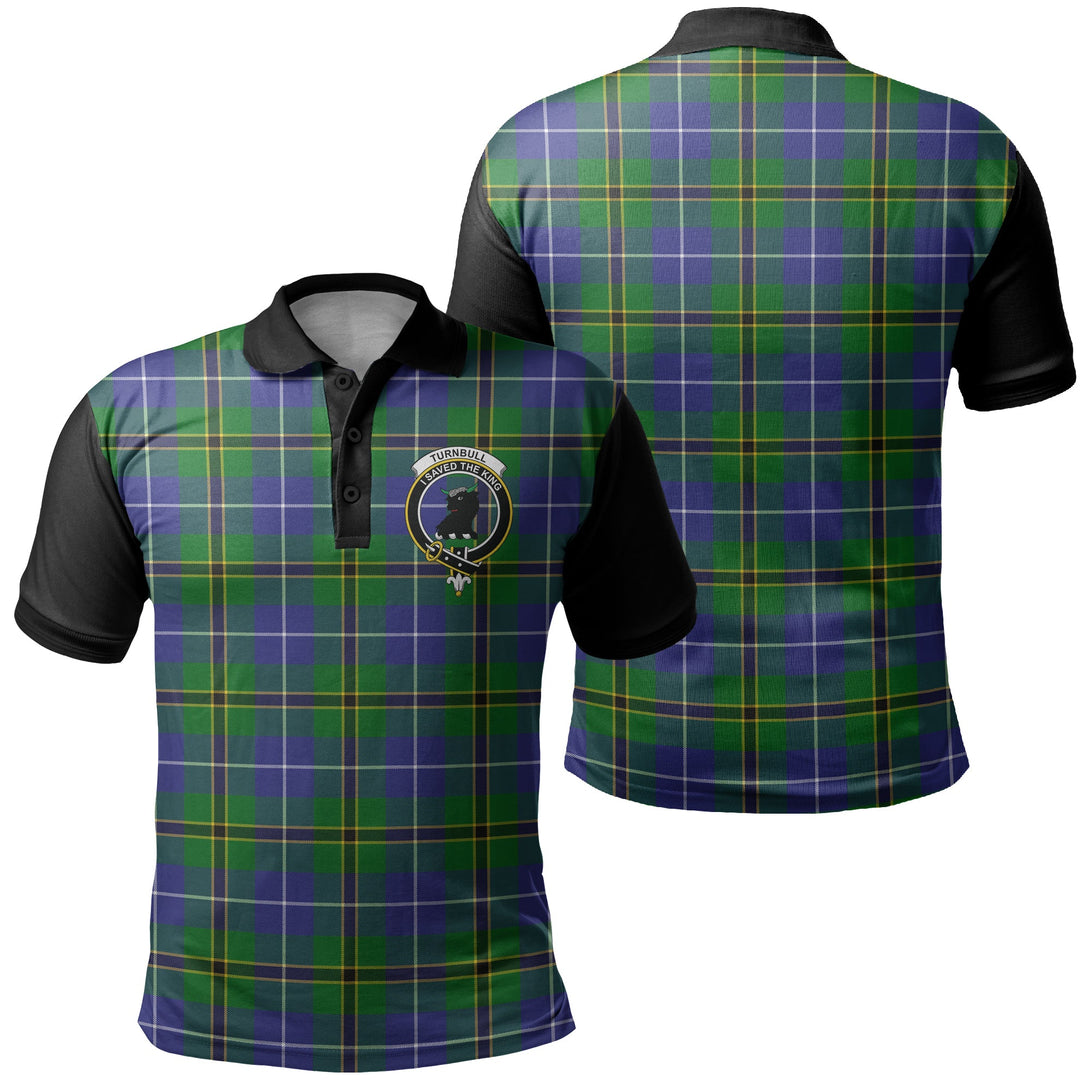 Turnbull Hunting Tartan Crest Polo Shirt Black Neck 1 Style