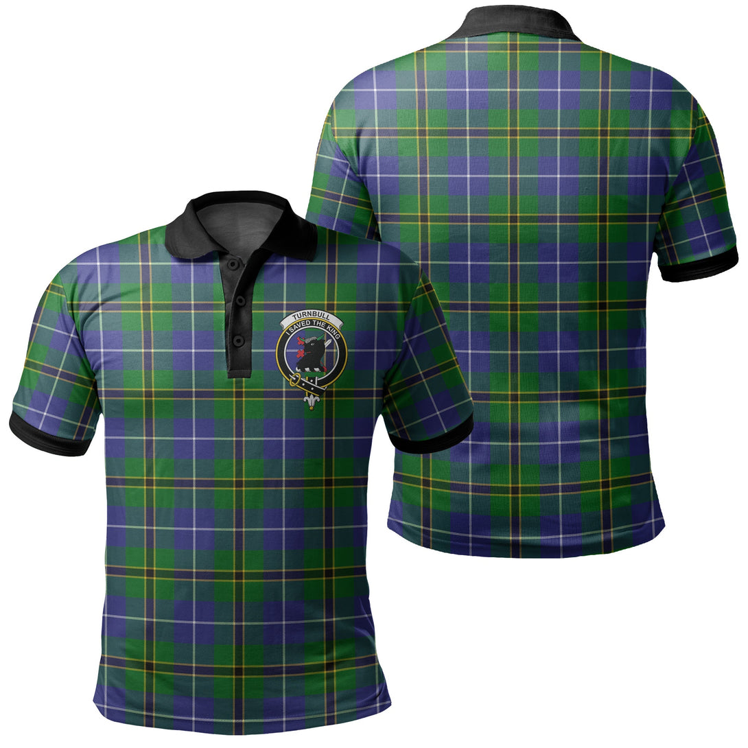 Turnbull Hunting Tartan Crest Polo Shirt Black Neck 2 Style